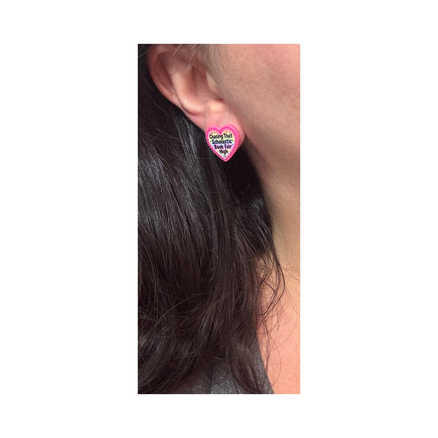 Book Fair Heart Post Earrings