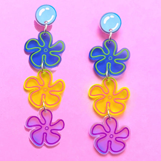 Bikini Bottom Flowers Tiered Drop Earrings