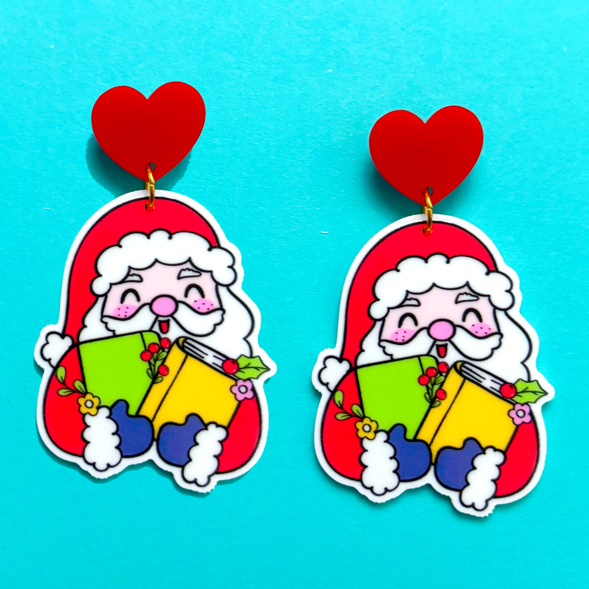 Bookish Santa Drop Earrings