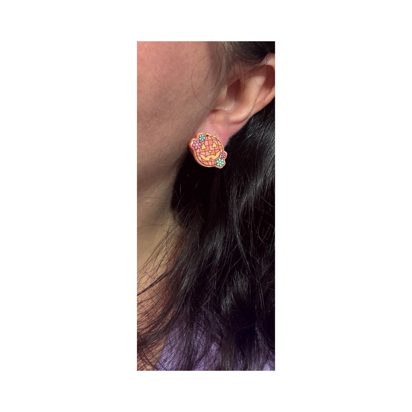 Groovy Disco Ball Pumpkin Post Earrings