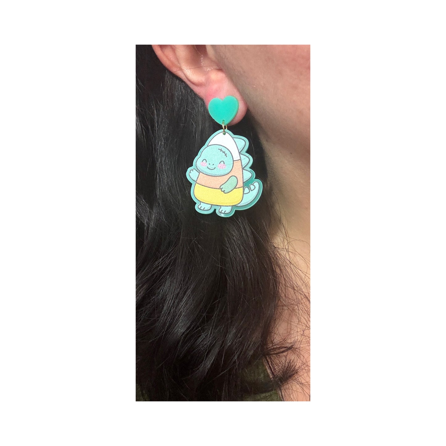 Candy Corn Dino Post Earrings