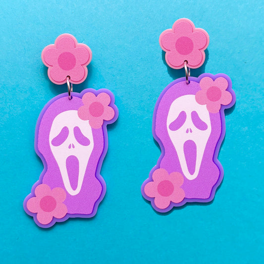 Pastel Floral Ghostface Drop Earrings