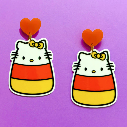 Candy Corn Kitty Drop Earrings