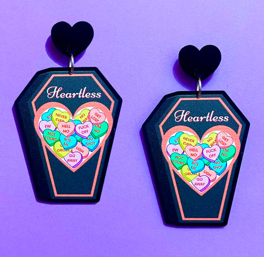 Heartless Coffin Candy Heart Box Drop Earrings