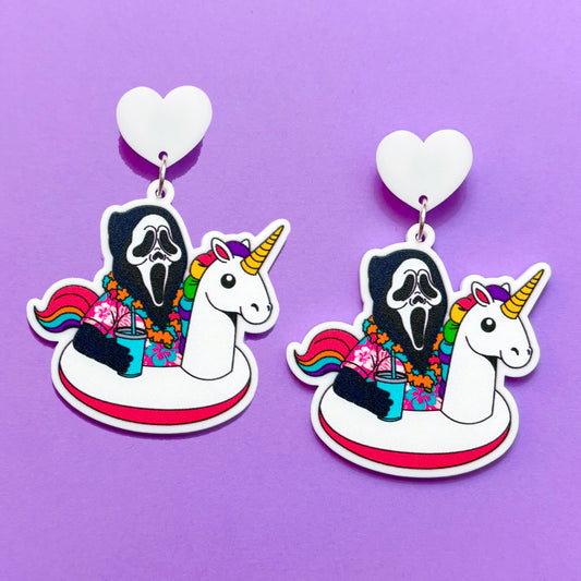 Ghostface Unicorn Floatie Drop Earrings