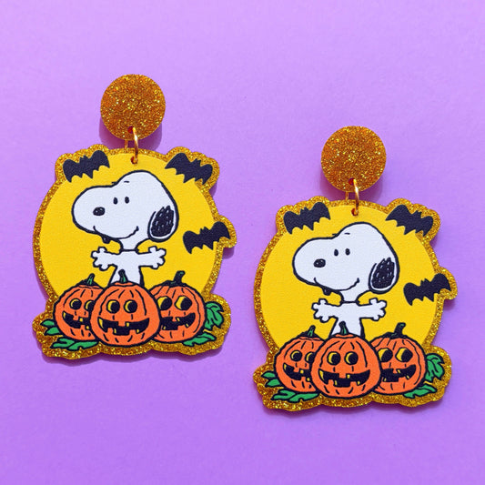 Spooky Moon Beagle Drop Earrings