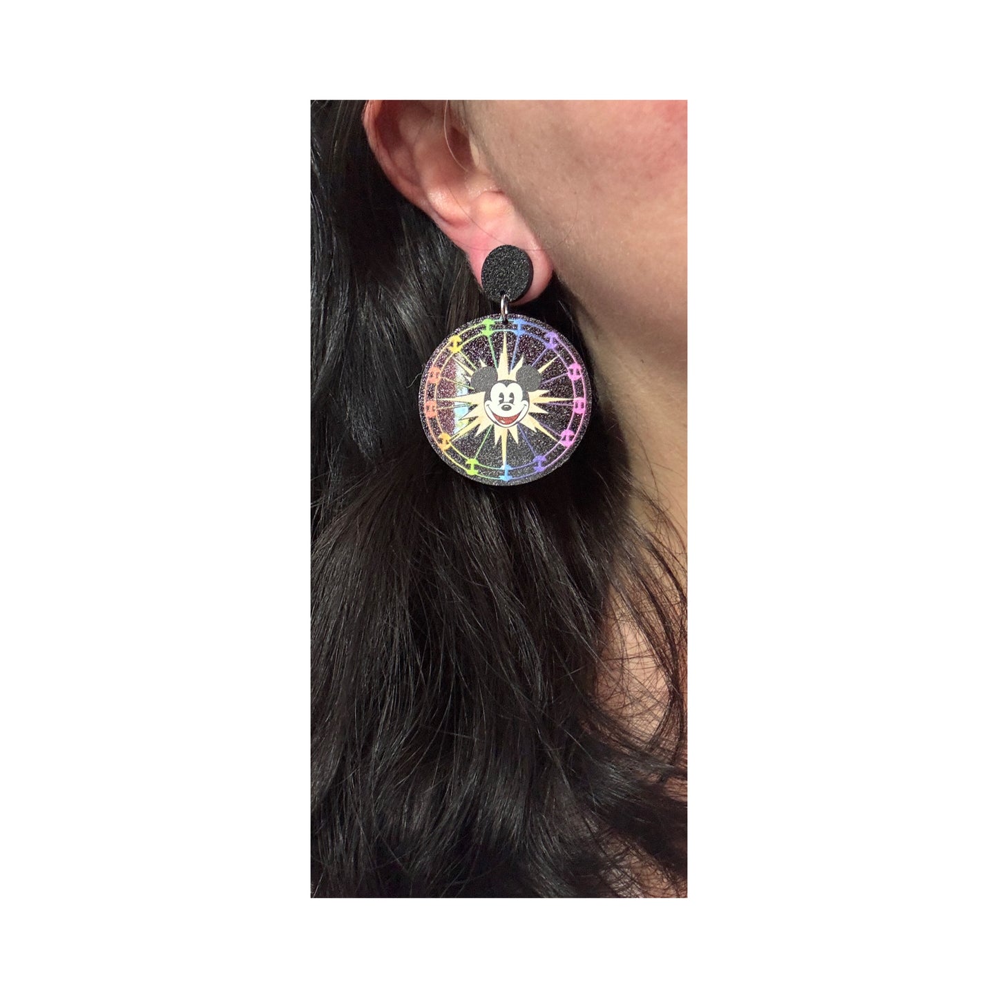 Mouse Rainbow Funwheel Sparkle Drop Earrings