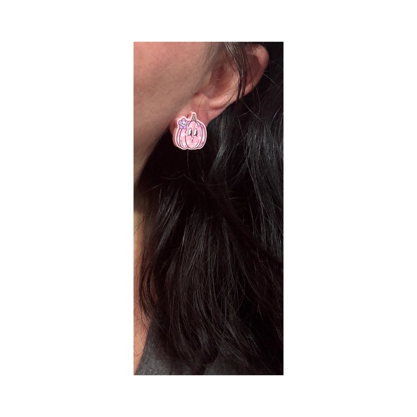 Pink Retro Floral Pumpkin Post Earrings