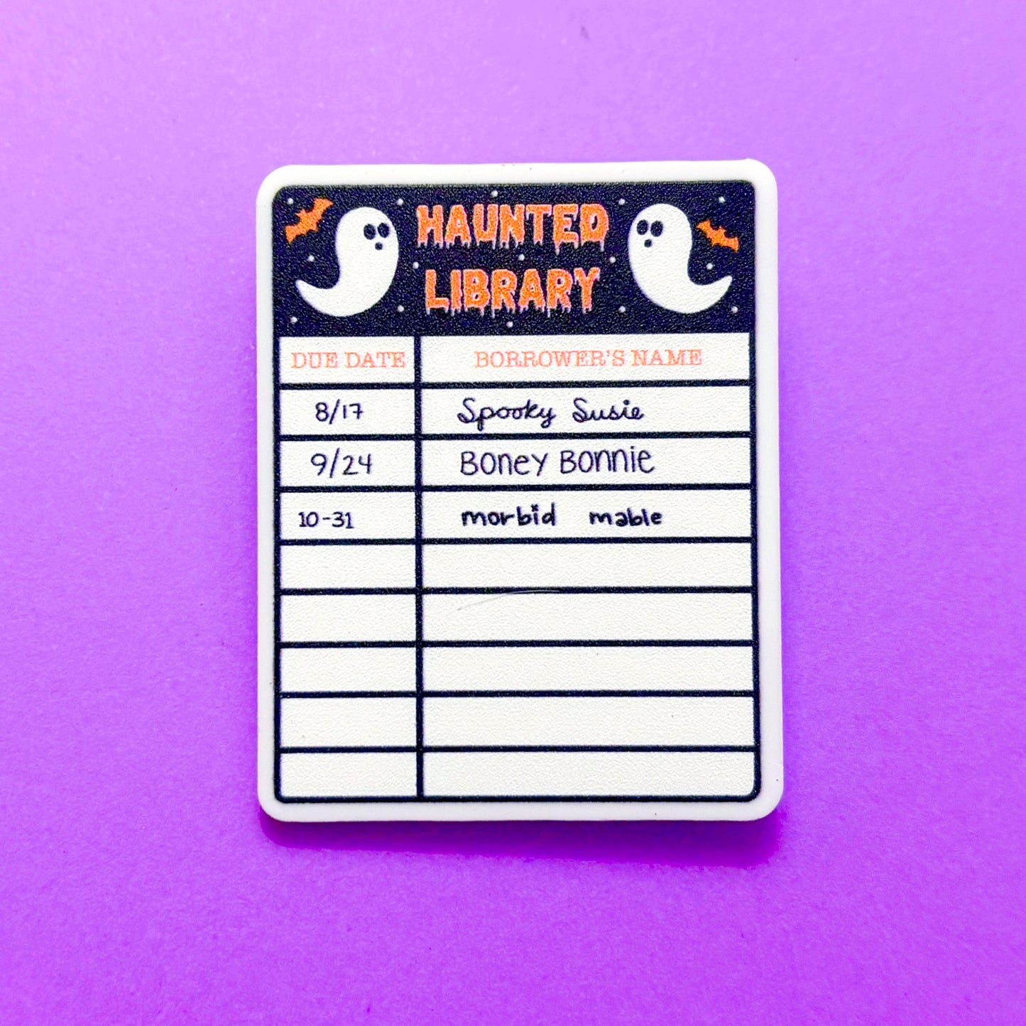 Haunted Library Checkout Card Pin