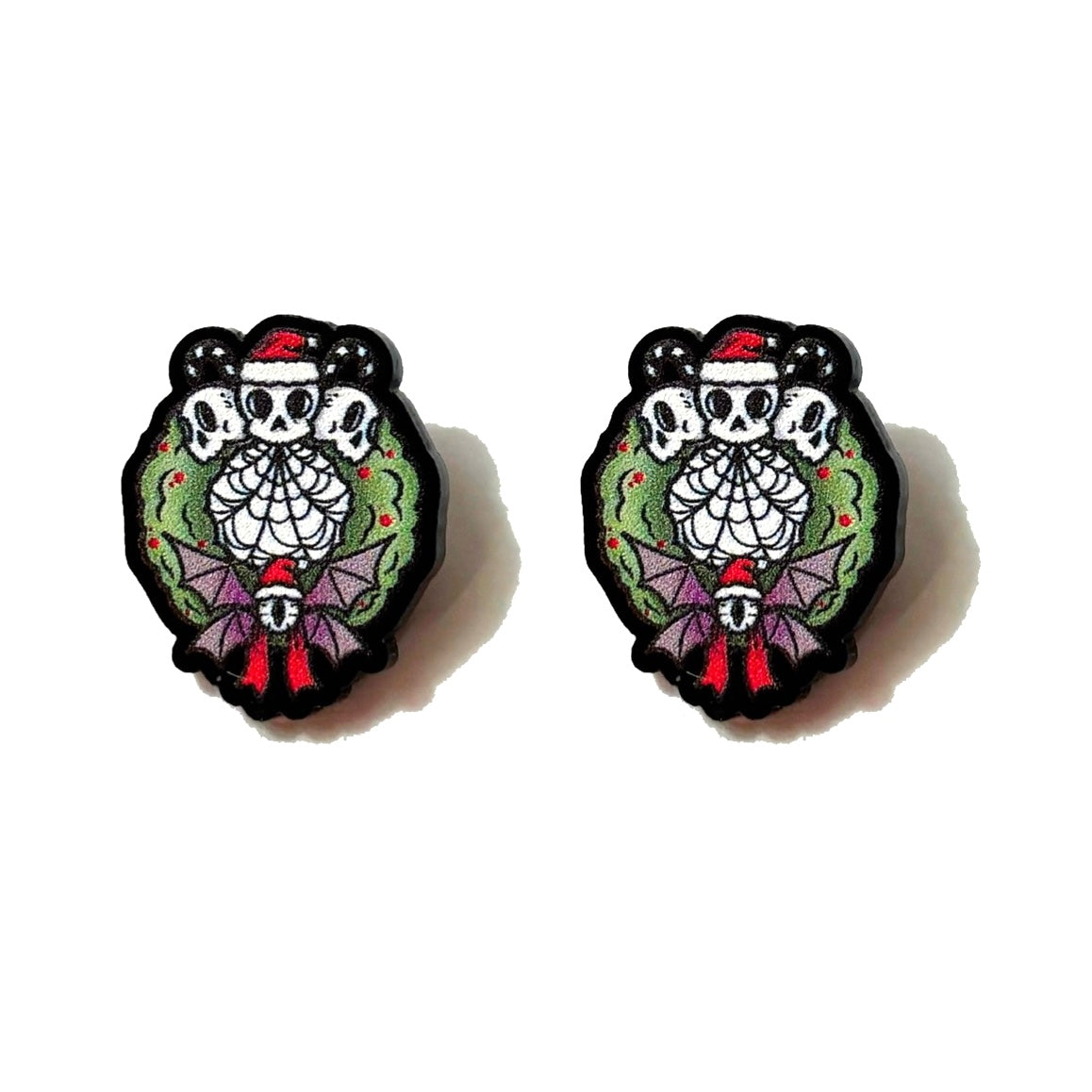 Creepmas Skeleton Wreath Post Earrings