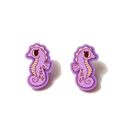 Lavender Seahorse Post Earrings