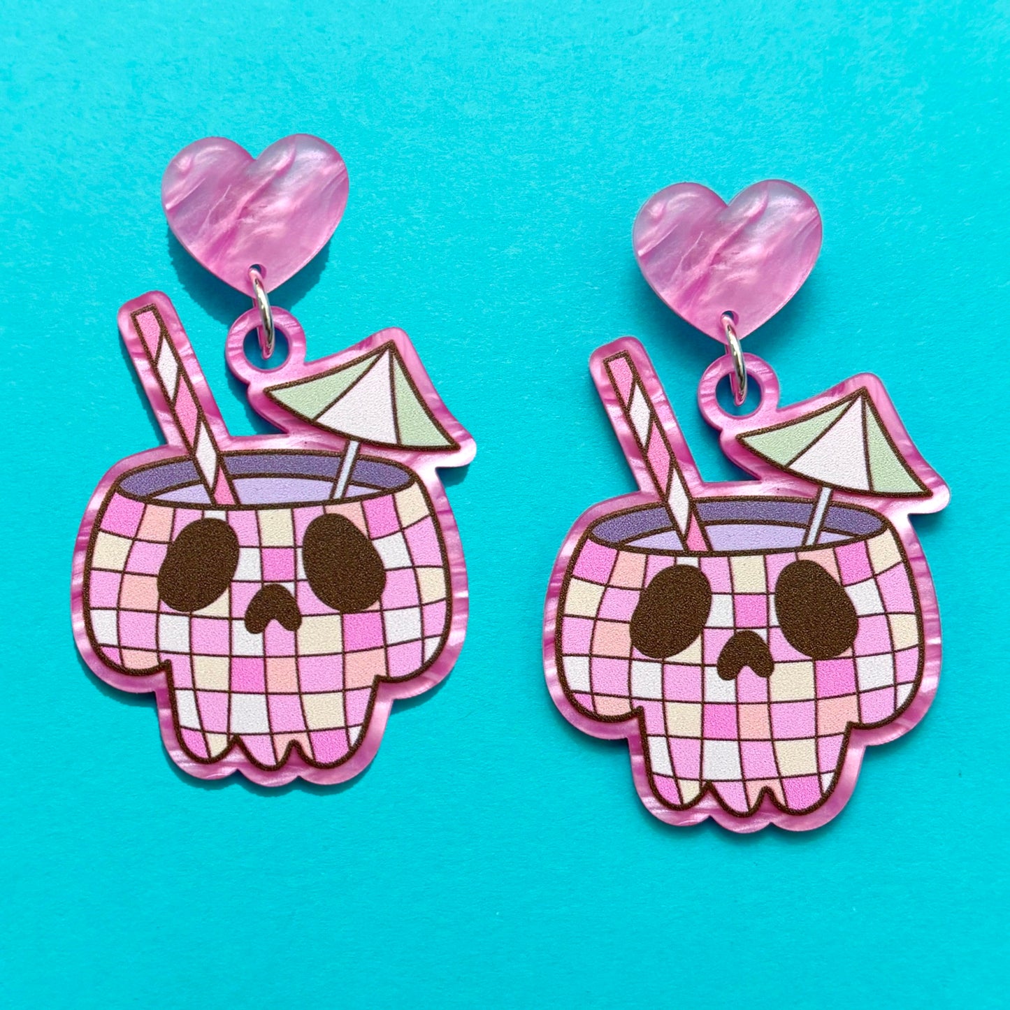 Disco Skull Cocktail Drop Earrings