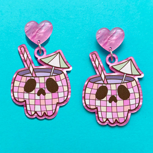 Disco Skull Cocktail Drop Earrings