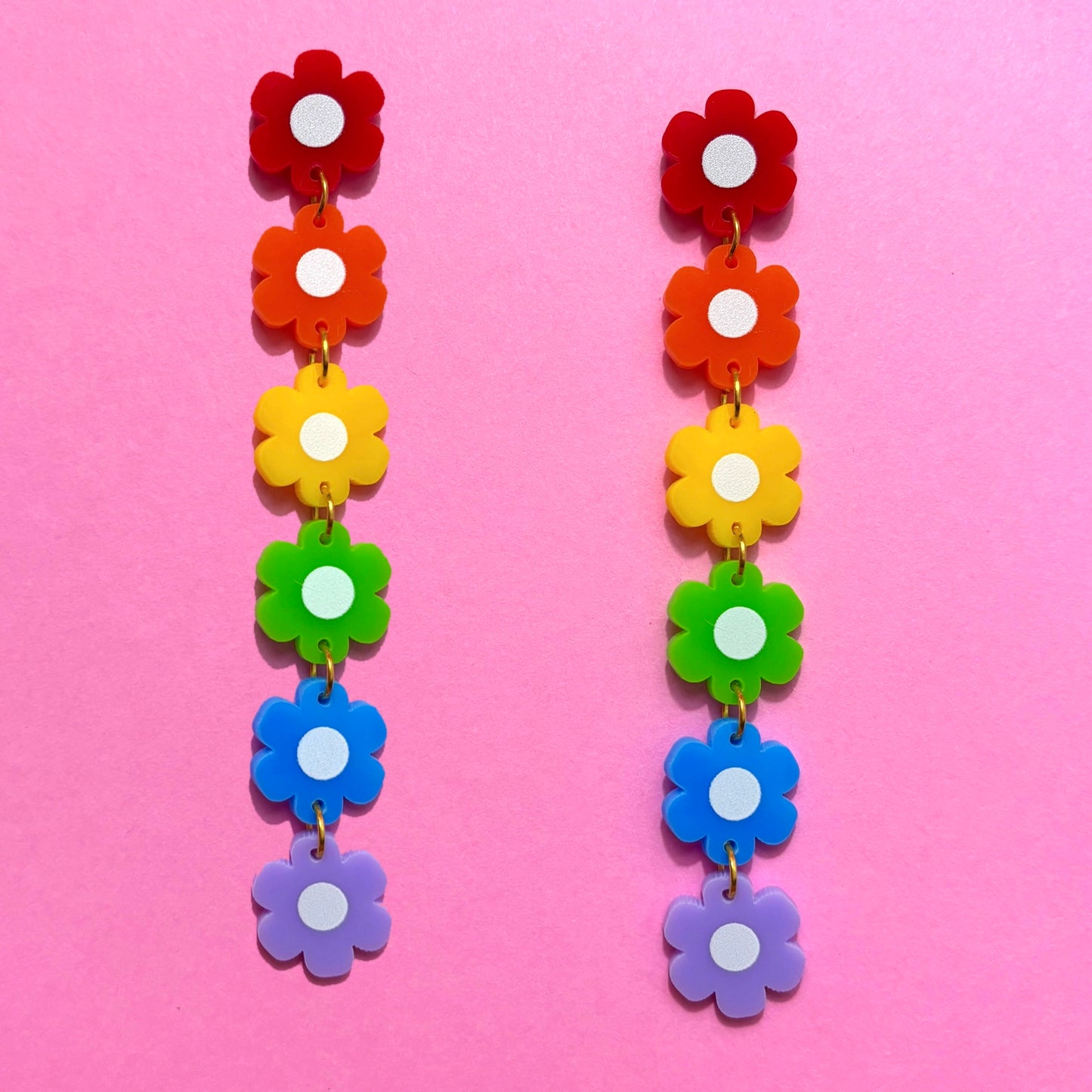 Rainbow Retro Flower Tiered Drop Earrings