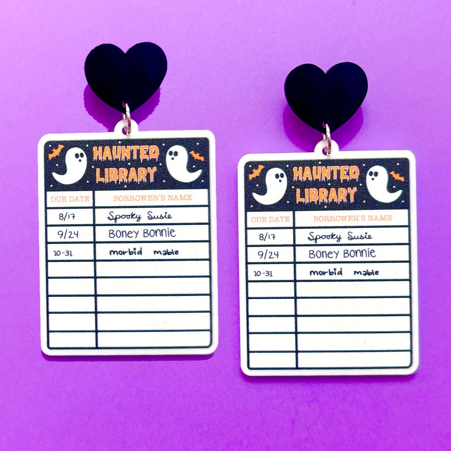 Haunted Library Checkout Card Drop Earrings