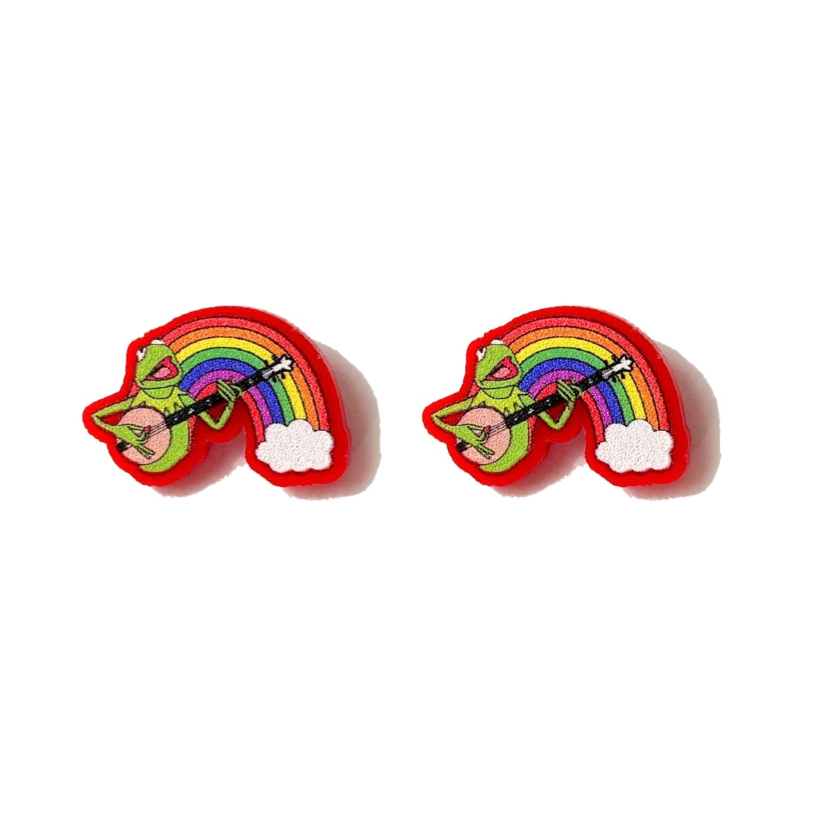 Rainbow Frog Guitar Post Earrings