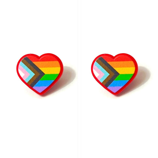 Progress Pride Flag Heart Post Earrings