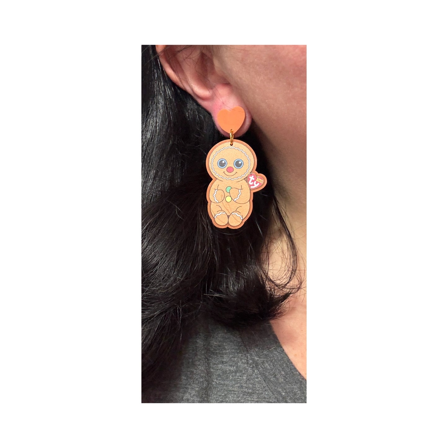 Gingerbread Beanie Drop Earrings