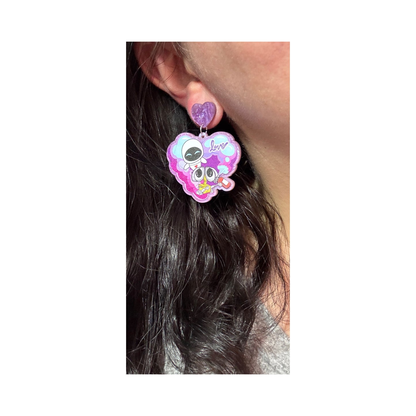 Robot Love Heart Drop Earrings