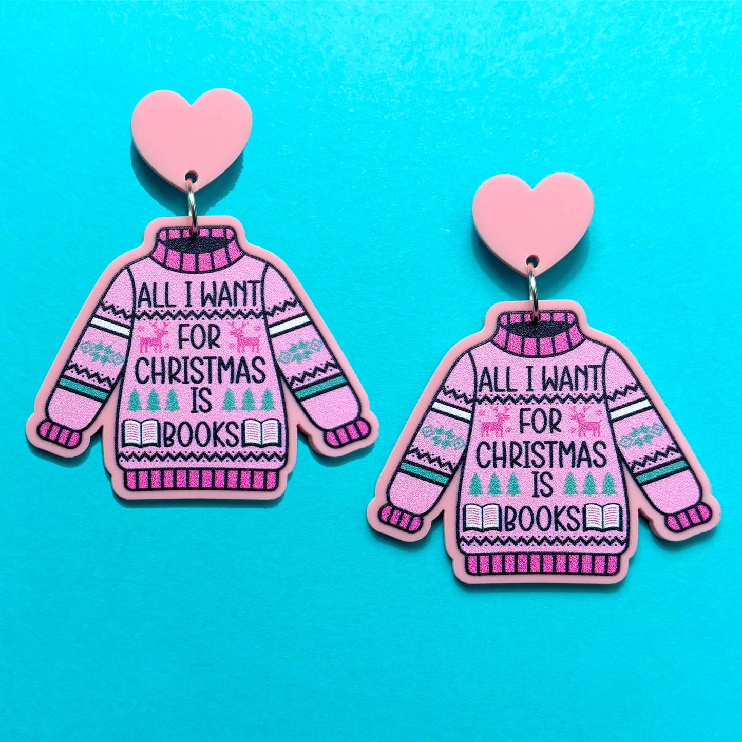 Pink Bookmas Sweater Drop Earrings