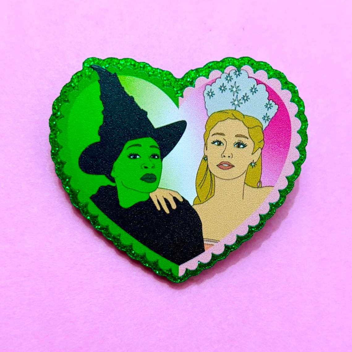 Elphie & Glinda Pin - Green Glitter