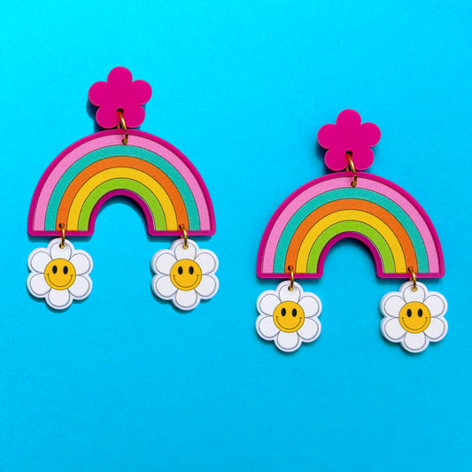 Rainbow Smiley Face Drop Earrings