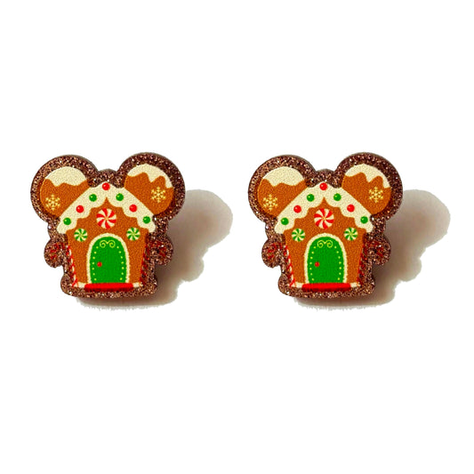 Mouse Sparkle Gingerbread House Drop Earrings
