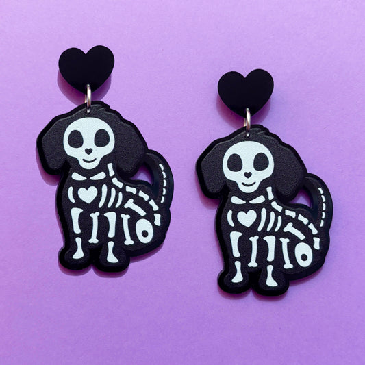 Skeleton Pup Drop Earrings