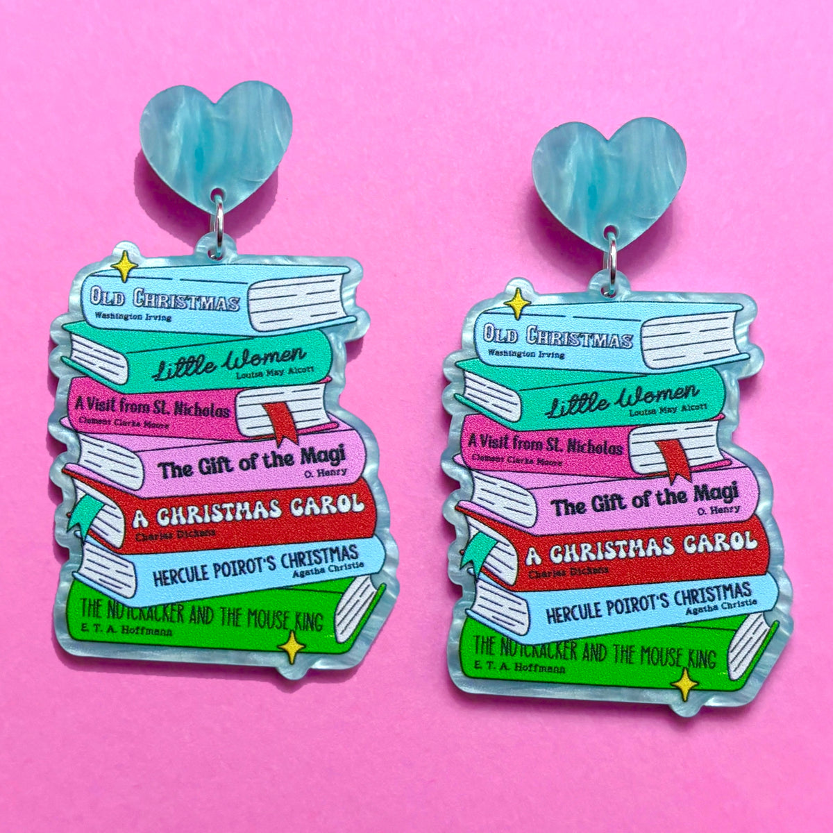 Christmas Classic Pastel Bookstack Drop Earrings