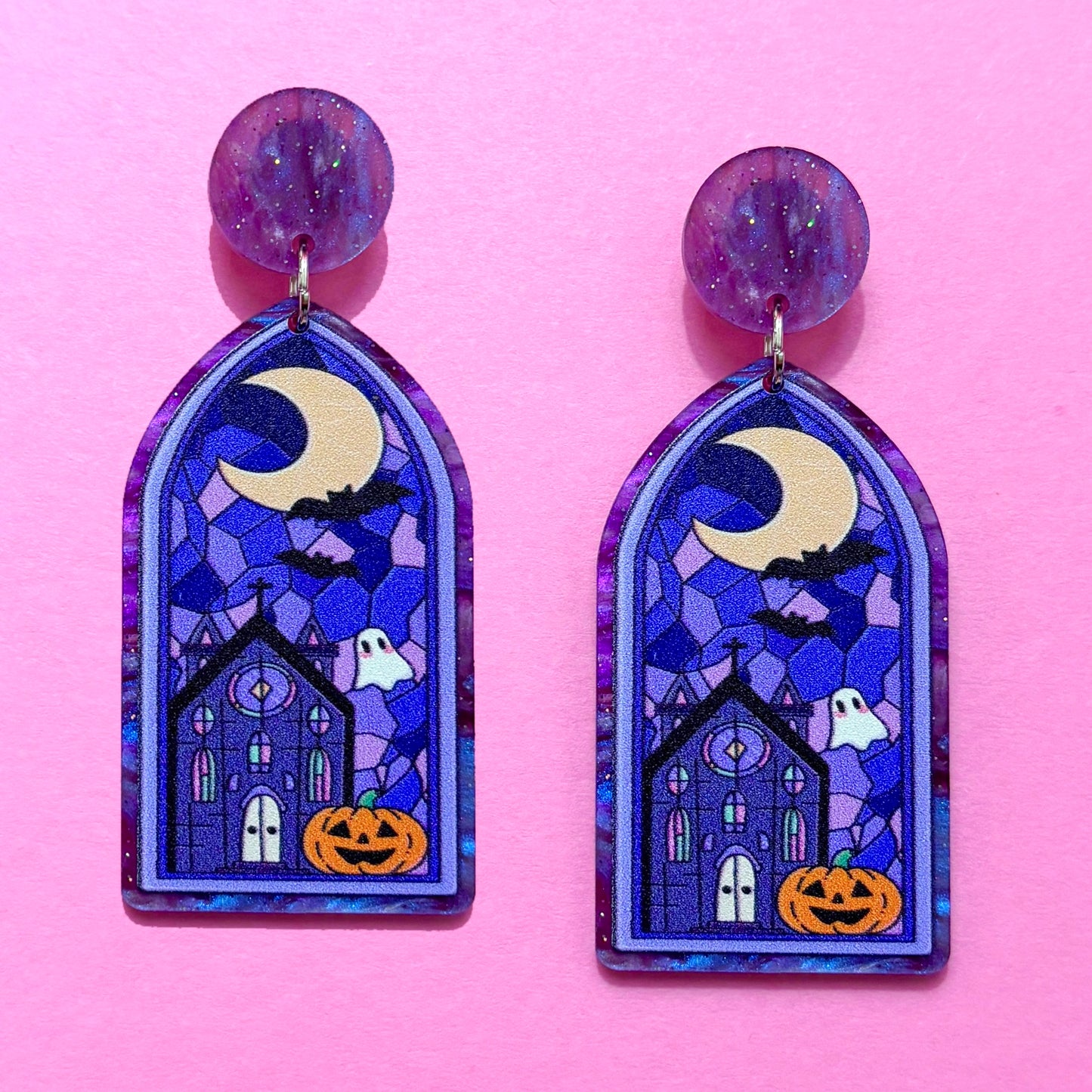 Spooky Stained Glass Window Drop Earrings