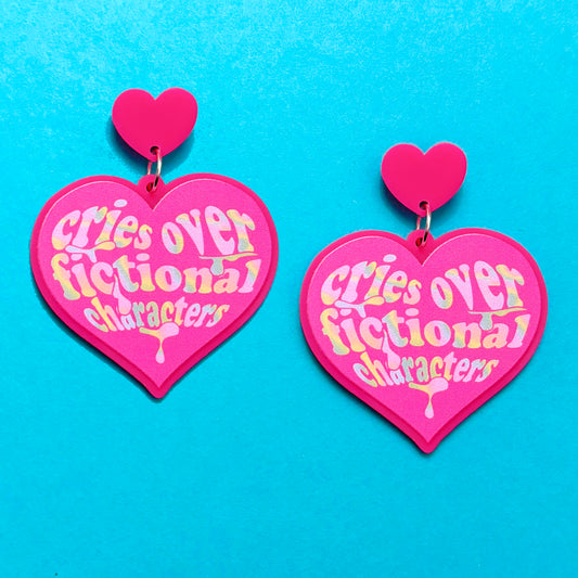 Cries Over Fictional Characters Heart Drop Earrings
