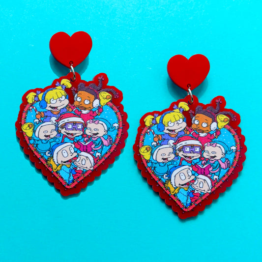 Rugrats Christmas Heart Drop Earrings