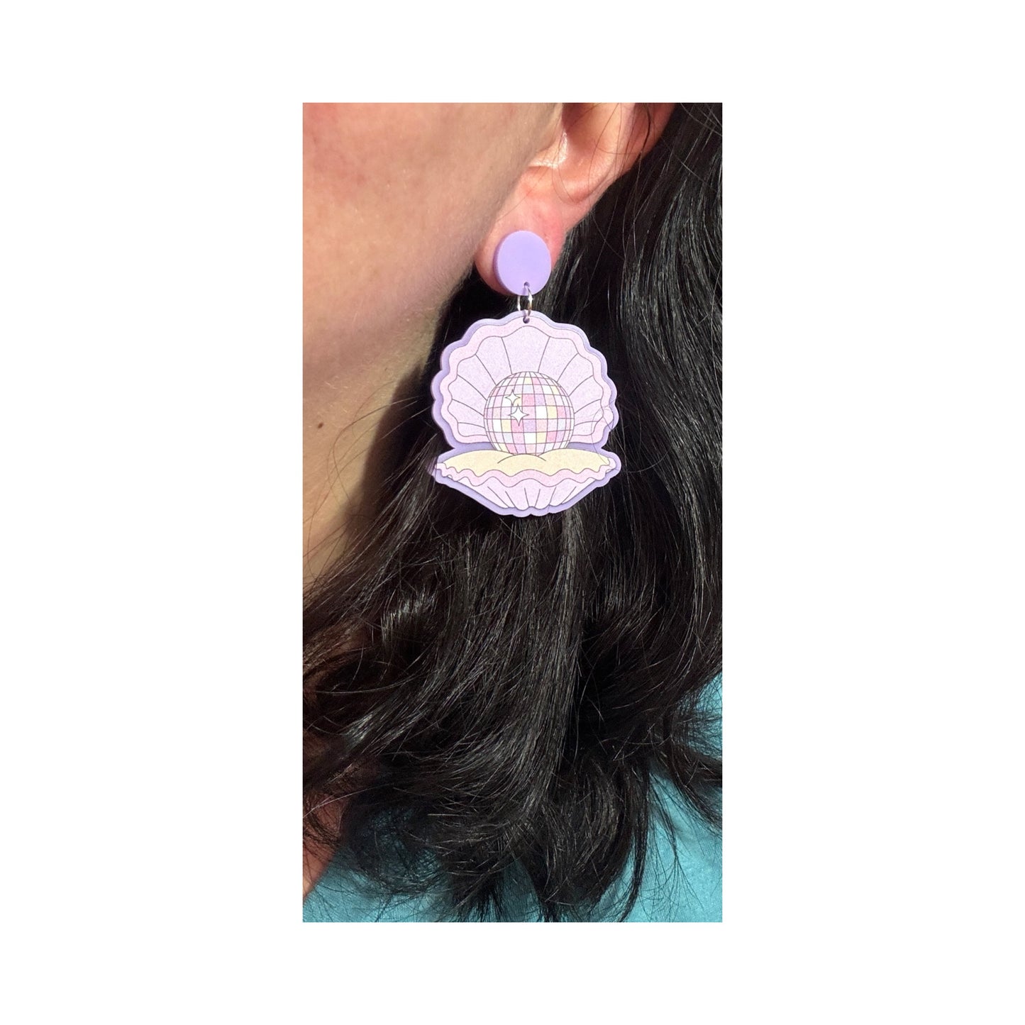 Disco Ball Oyster Shell Drop Earrings