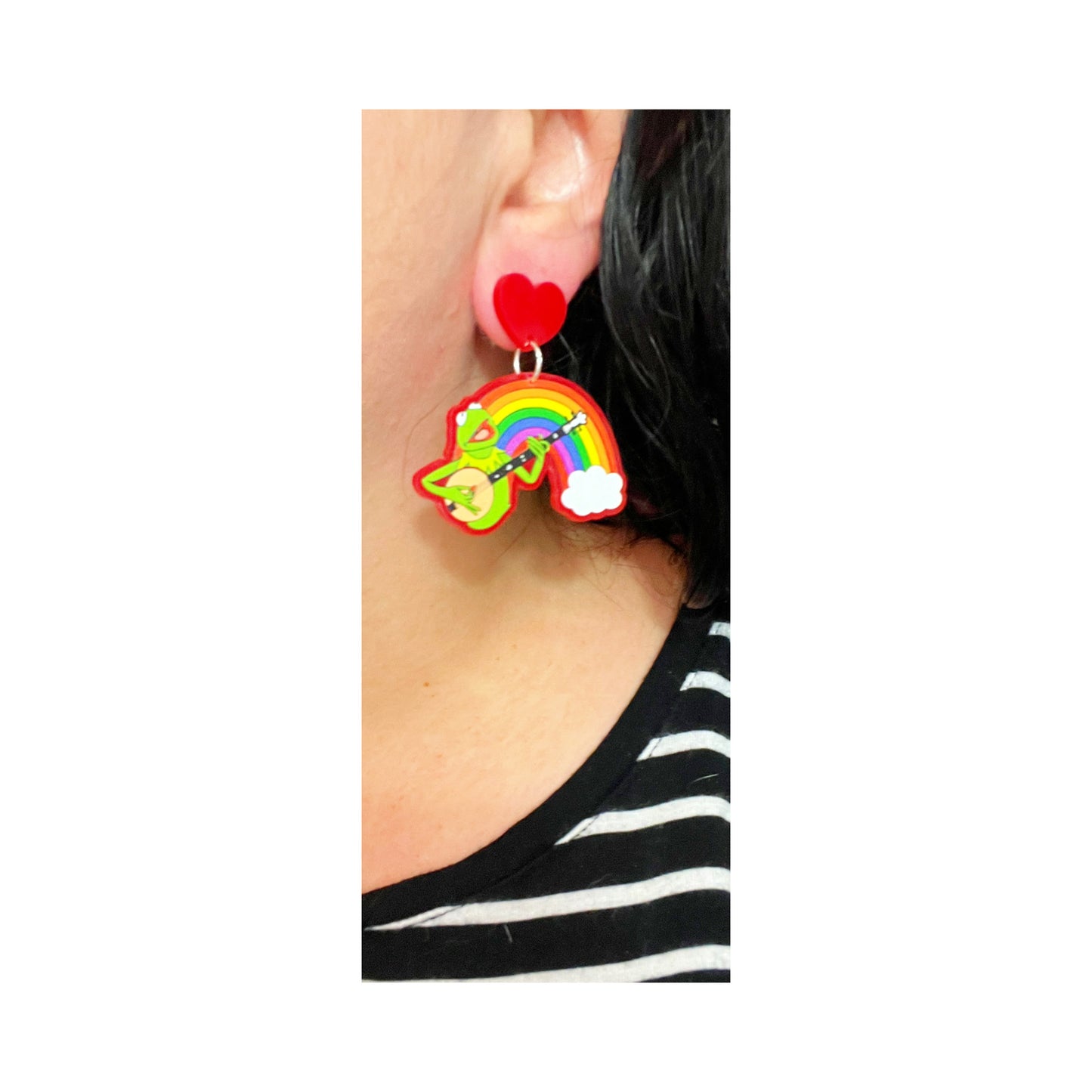 Rainbow Frog Guitar Drop Earrings
