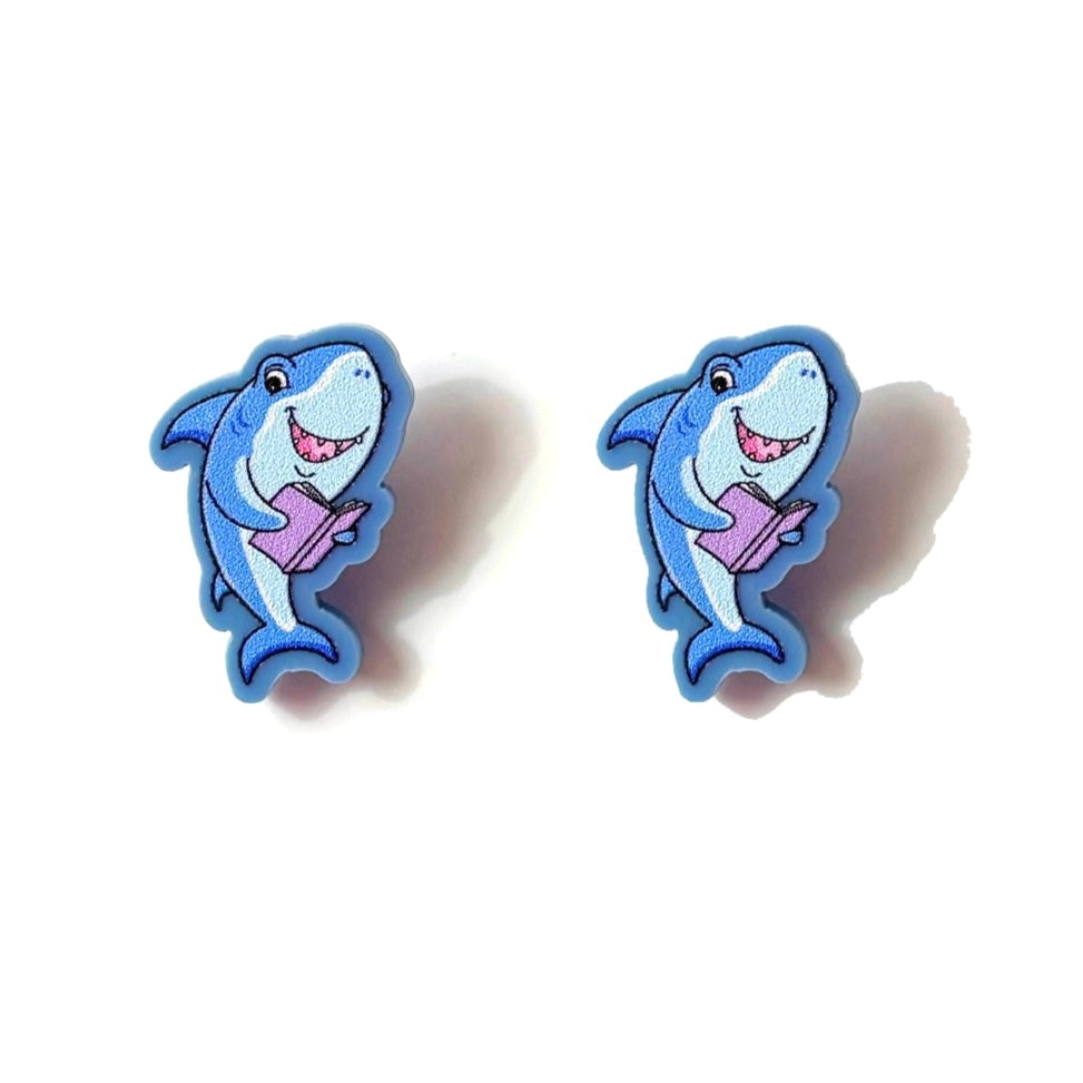 Bookish Shark Post Earrings
