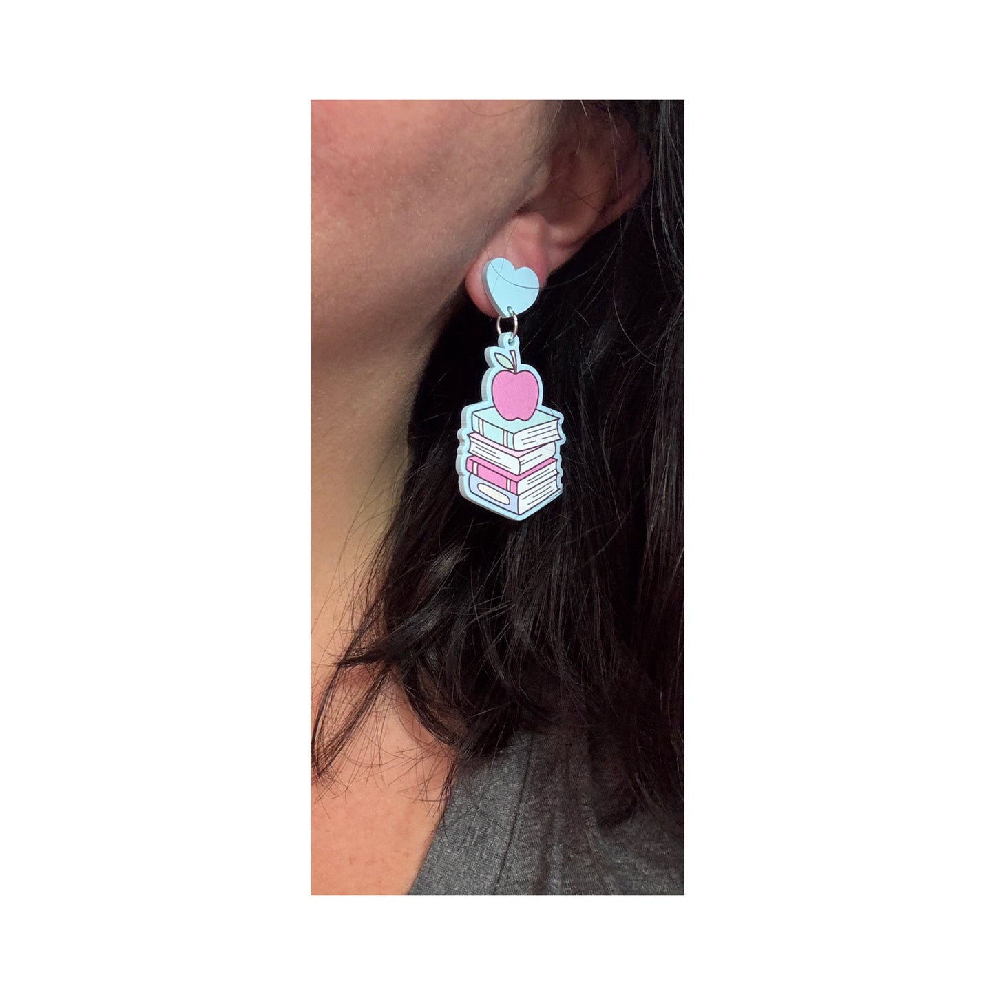 Pastel Teacher Bookstack Drop Earrings