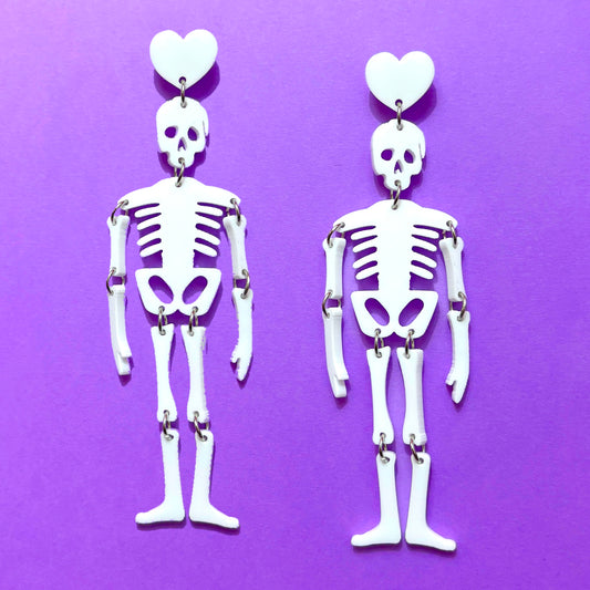 White Skeleton Drop Earrings