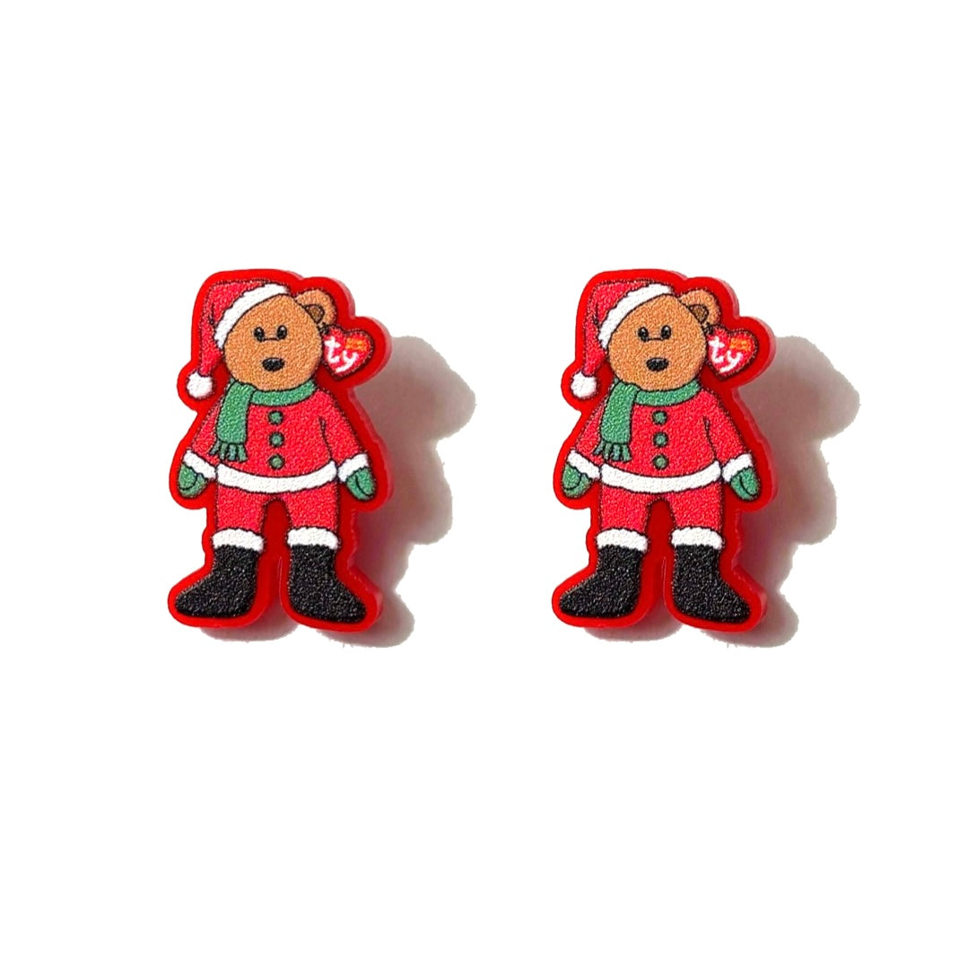 Santa Hat Beanie Bear Post Earrings
