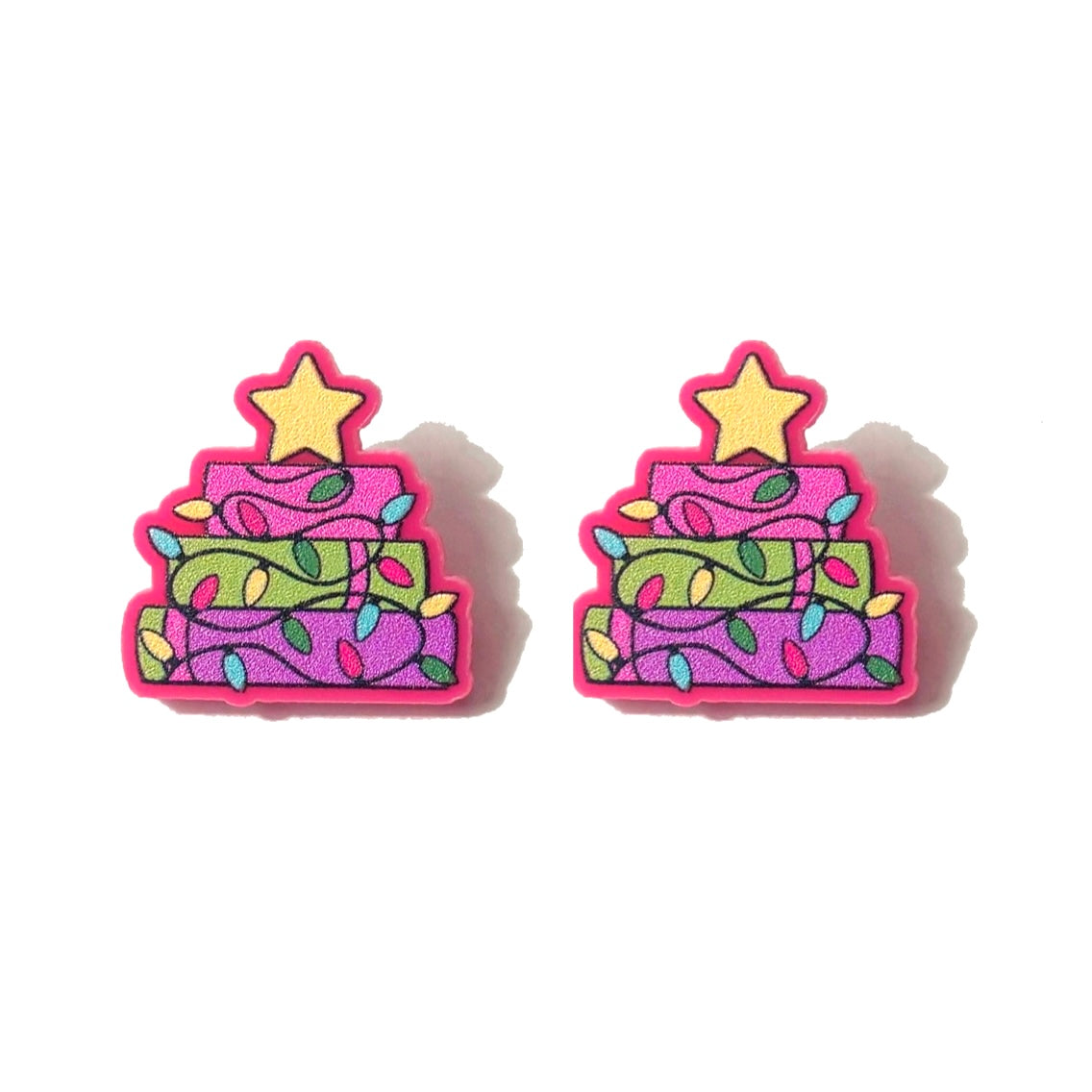 Pink Bookmas Stack Post Earrings