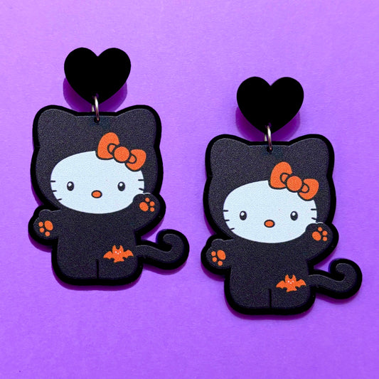 Kawaii Kitty Black Cat Drop Earrings