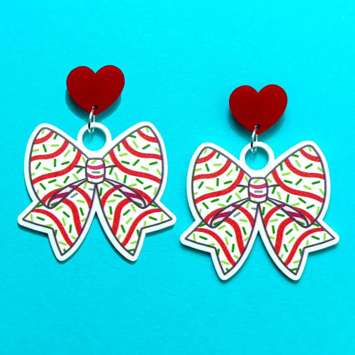 Christmas Tree Cake Bow Drop Earrings