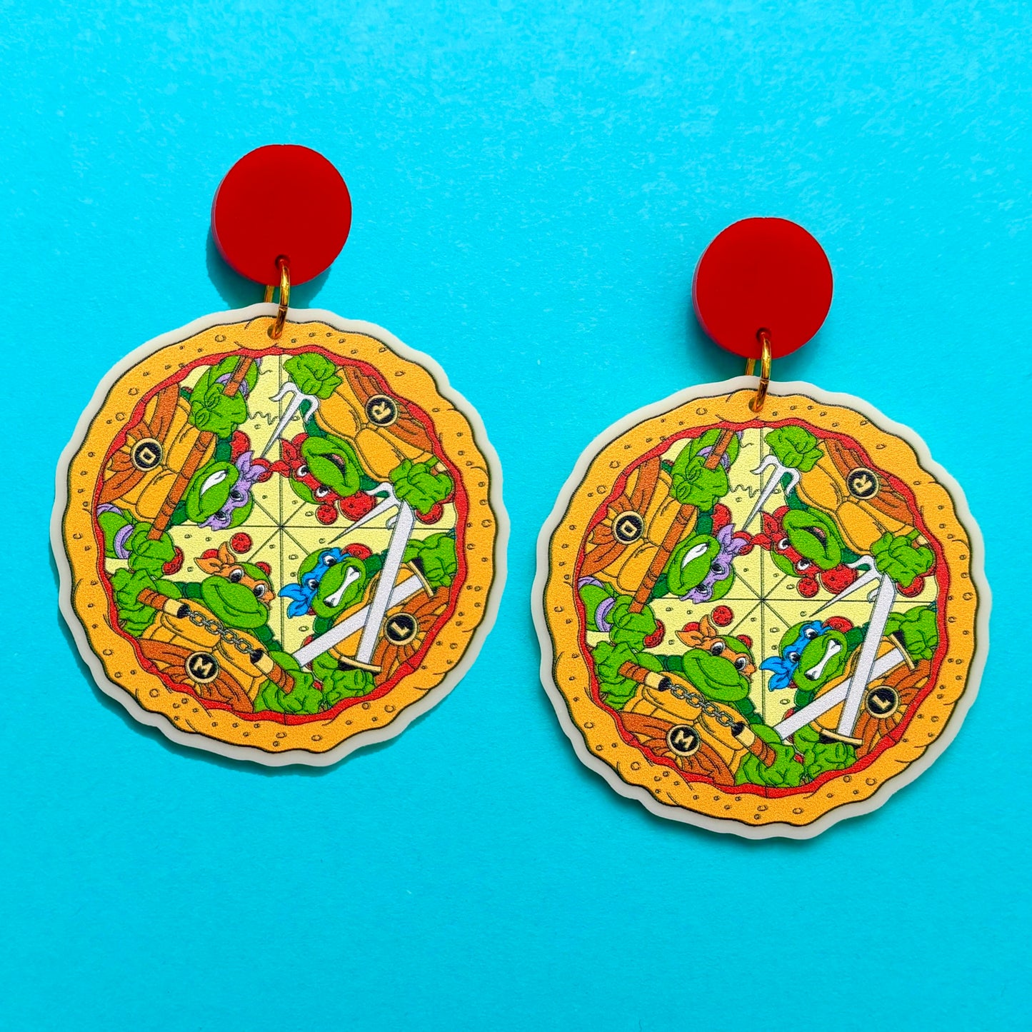 Turtle Time Pizza Drop Earrings