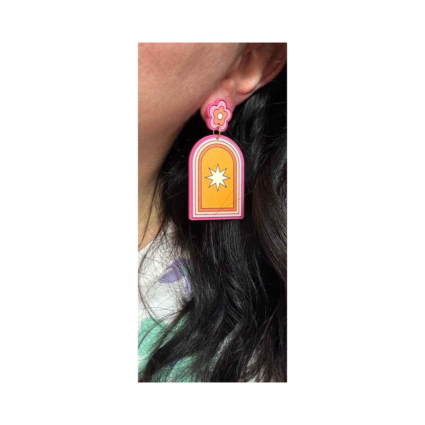 Retro Starburst & Flower Drop Earrings