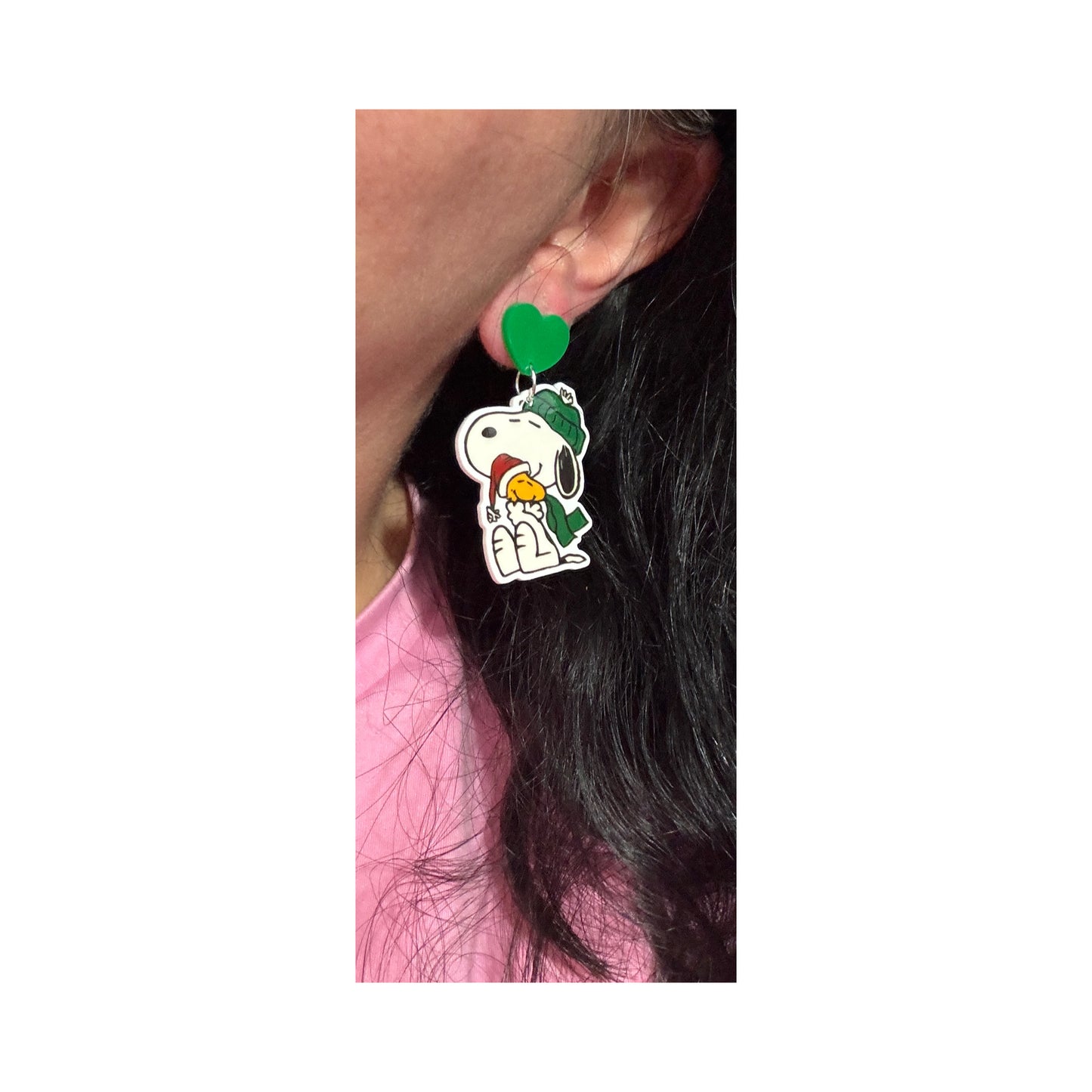 Winter Beagle & Bird Drop Earrings