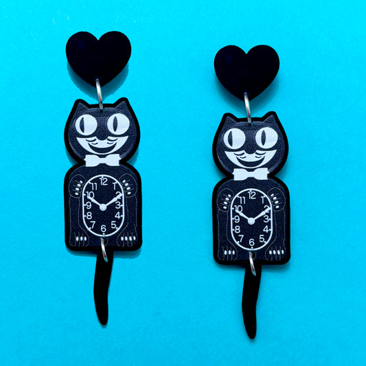 Retro Cat Clock Acrylic Drop Earrings