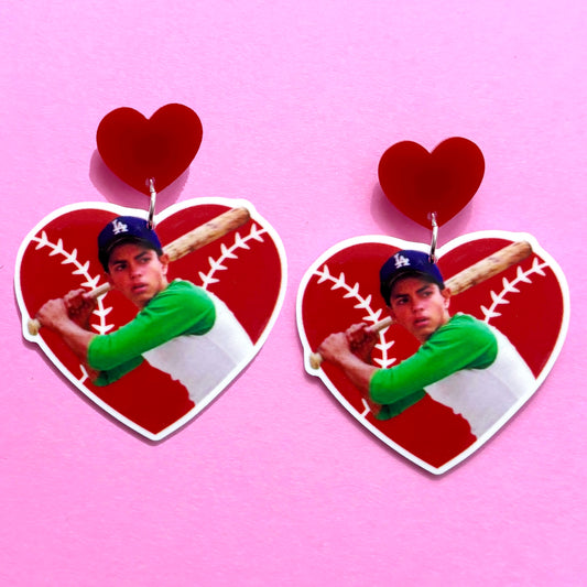 Benny Baseball Heart Drop Earrings