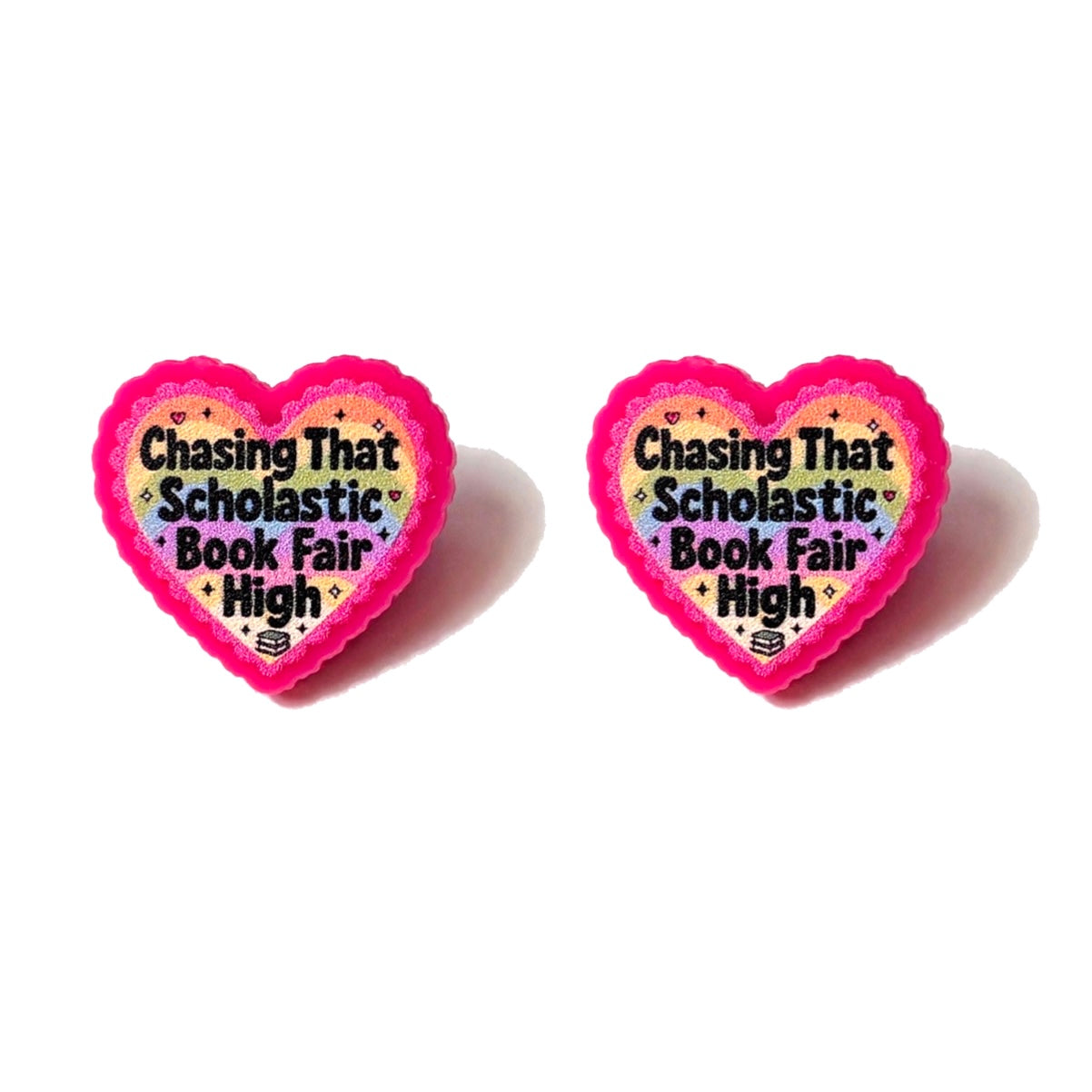 Book Fair Heart Post Earrings