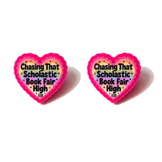 Book Fair Heart Post Earrings