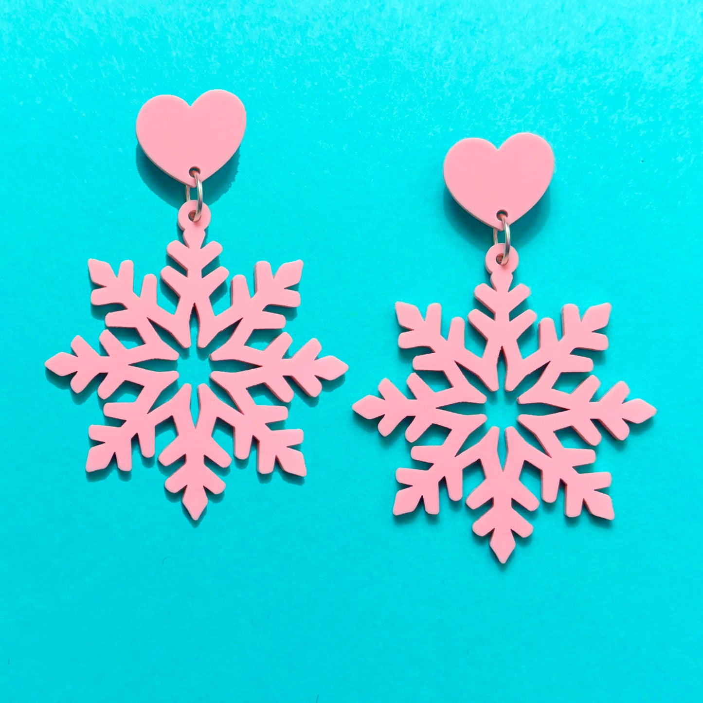 Pastel Pink Snowflake Drop Earrings