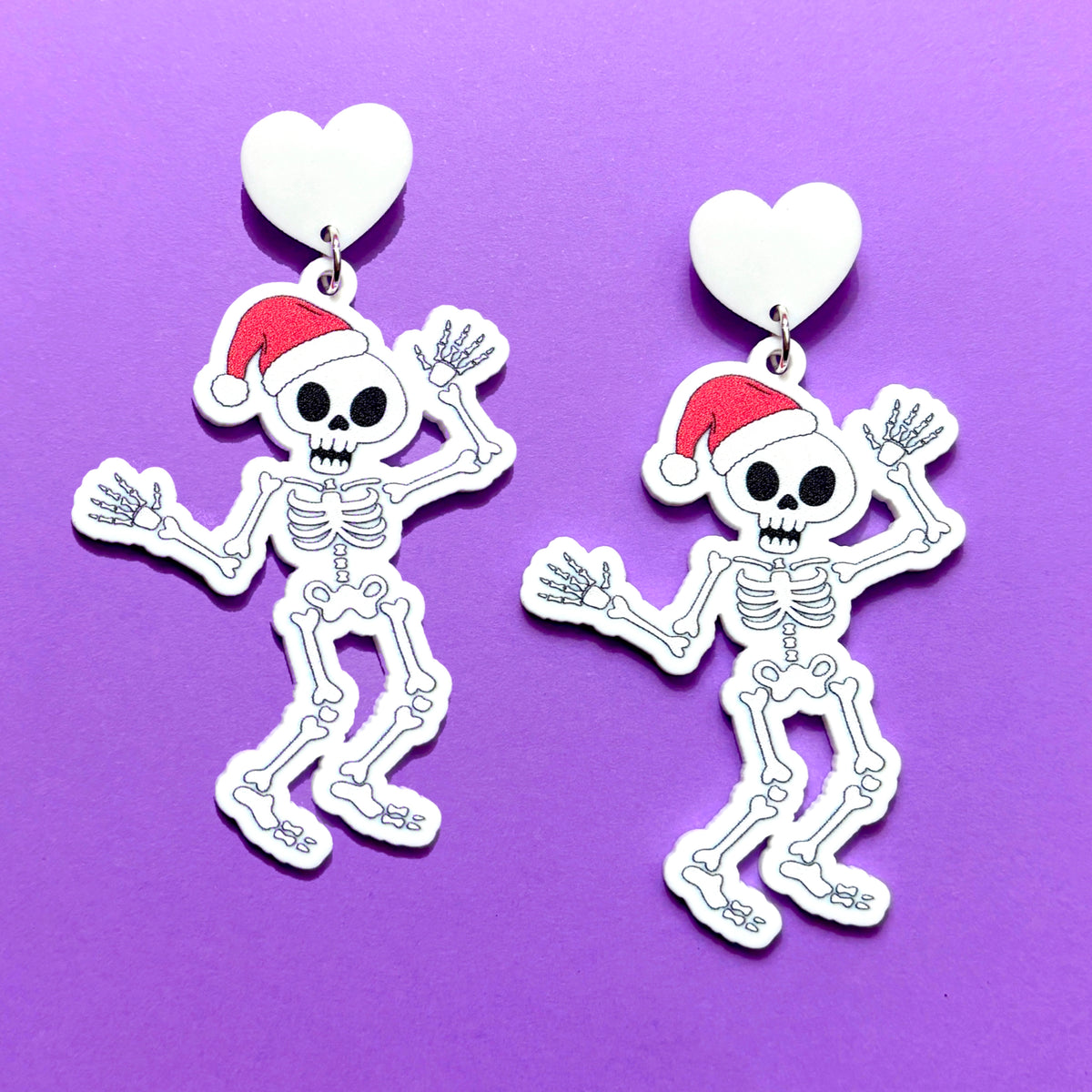 Santa Hat Skeleton Drop Earrings